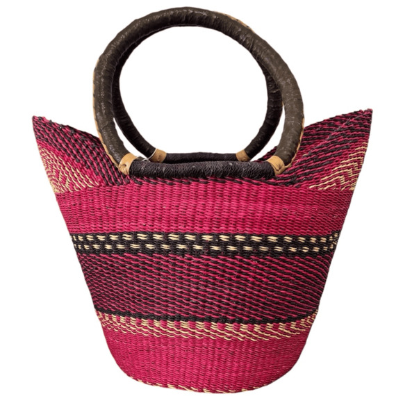 African Handmade Basket Handbag Sustainably Sourced Pink - Picture 1 of 7